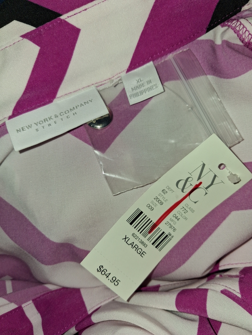 NWT New York & Company Geometric Midi Shirt Dress in Fuchsia and White - Picture 2 of 4